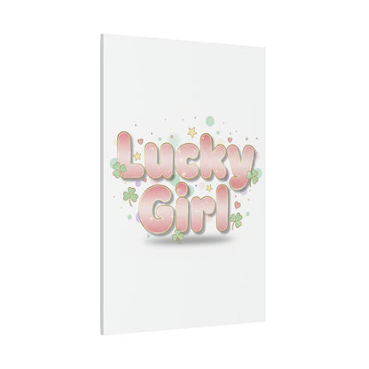 Lucky Girl mantra Canvas, Manifest Luck wall art | 2026 lucky charms, pastel metallic accents
