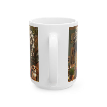Ceramic Mug - Whimsical Dog Design, Cute Coffee Cup for Dog Lovers, Cozy Artistic Gift, Funny Grandma Mug, Playful Mug