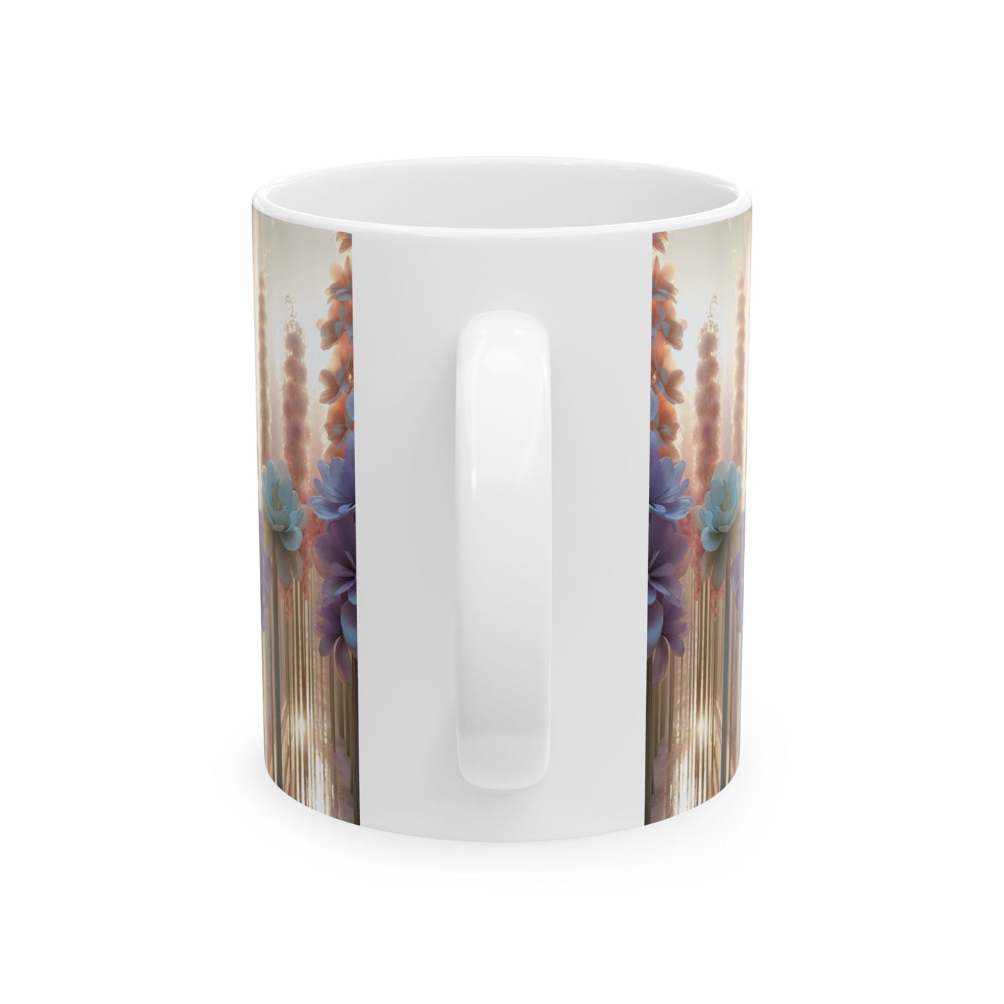 Floral Elegance Ceramic Mug - 11oz, Coffee Cup for Nature Lovers, Beautiful long stem pastel florals