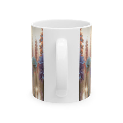 Floral Elegance Ceramic Mug - 11oz, Coffee Cup for Nature Lovers, Beautiful long stem pastel florals