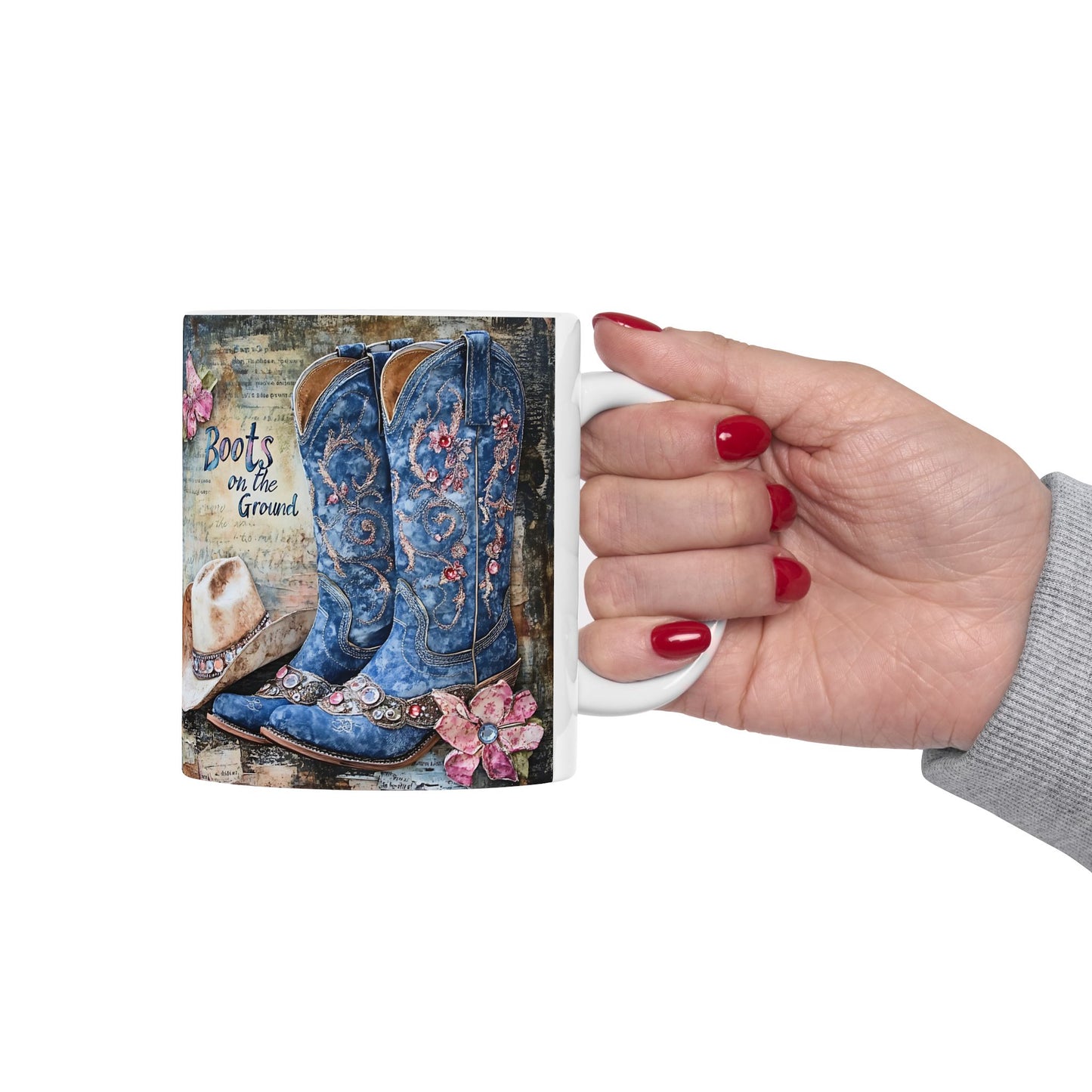 Rustic Western Ceramic Mug - Boot & Flower Design, Cowboy Coffee Cup, Farmhouse Kitchen Decor, Birthday Gift, Country Flair