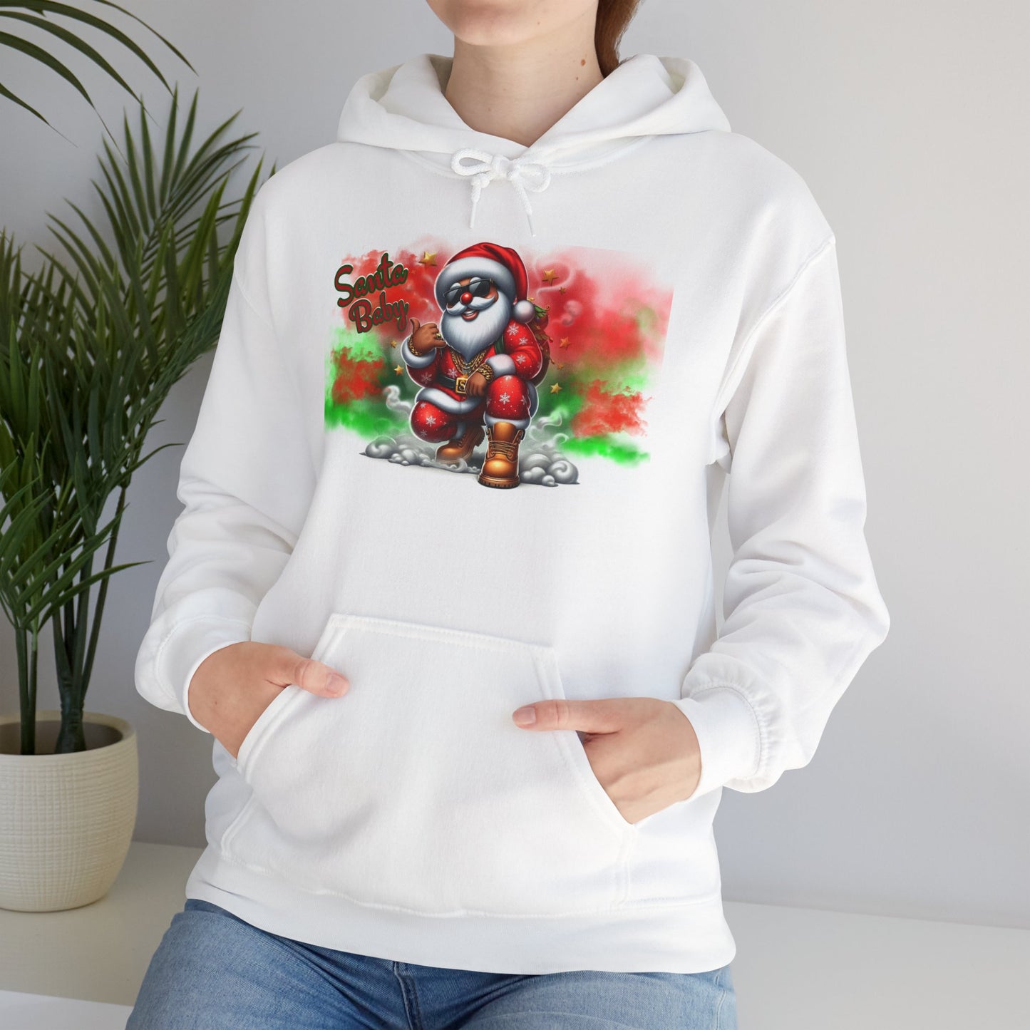 Hip Hop Santa Christmas Hoodie, Santa Baby Winter Apparel, Holiday Gift Ideas, Black Unisex Sweatshirt, Xmas Pullover, Festive Outerwear