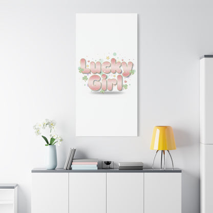 Lucky Girl mantra Canvas, Manifest Luck wall art | 2026 lucky charms, pastel metallic accents