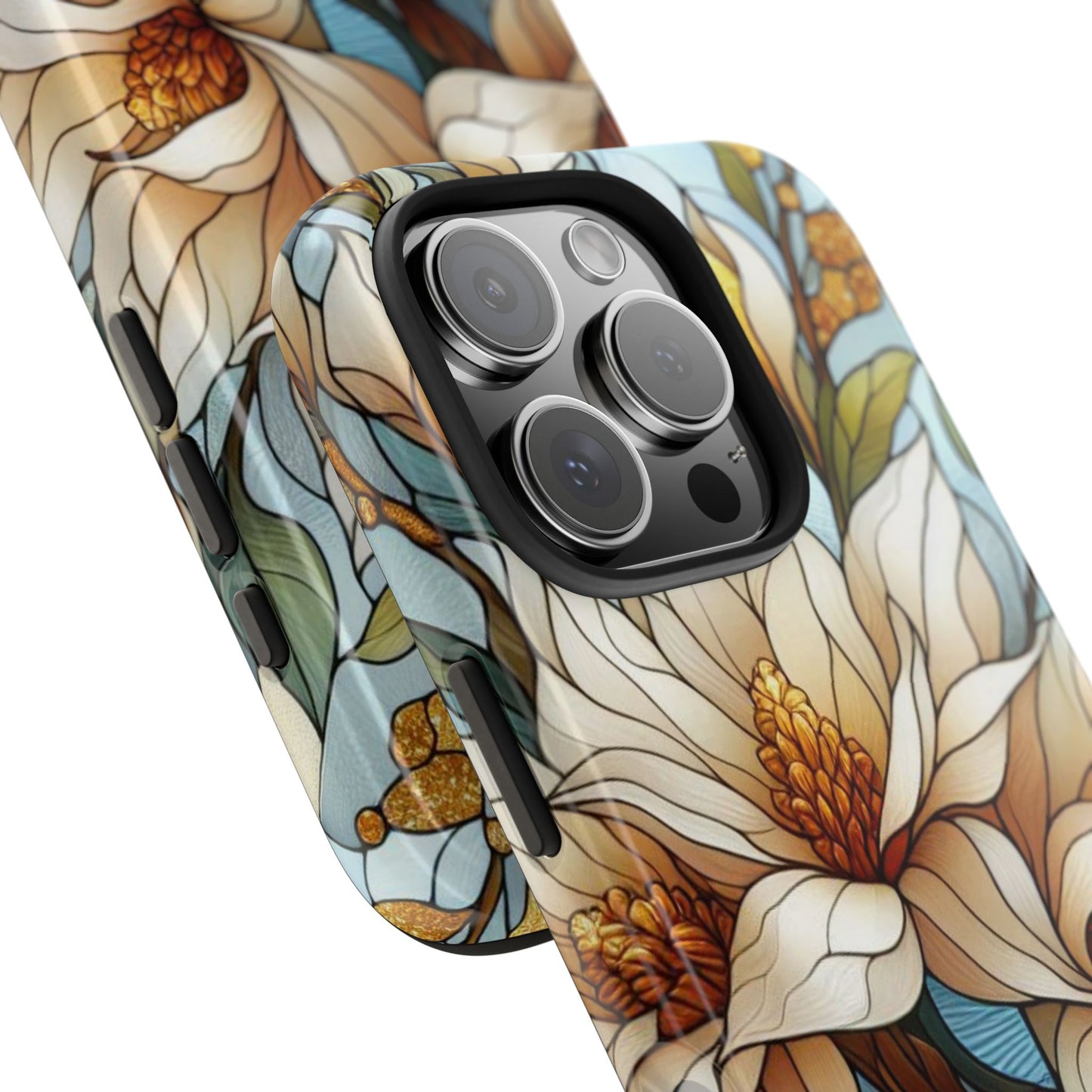 Stain glass Floral Design I-phone Case, Elegant Floral Tough Phone Case - Stylish Protection for Every Occasion, I-phone 13, 14, 15, 16