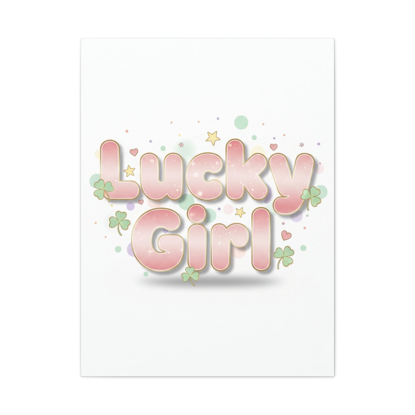 Lucky Girl mantra Canvas, Manifest Luck wall art | 2026 lucky charms, pastel metallic accents