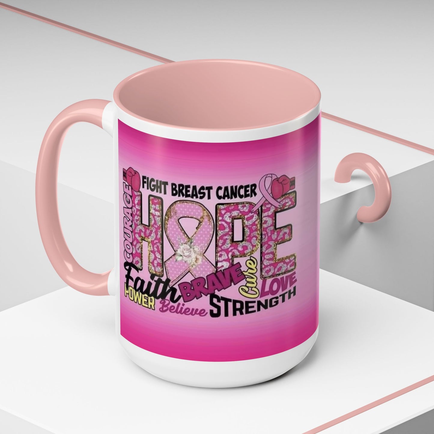 Pink Fight Breast Cancer Two Tone Coffee Mug (11, 15oz)