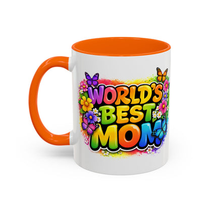 World's Best Mom mug | Accent Coffee Mug 11oz 15oz, colorful floral butterfly design