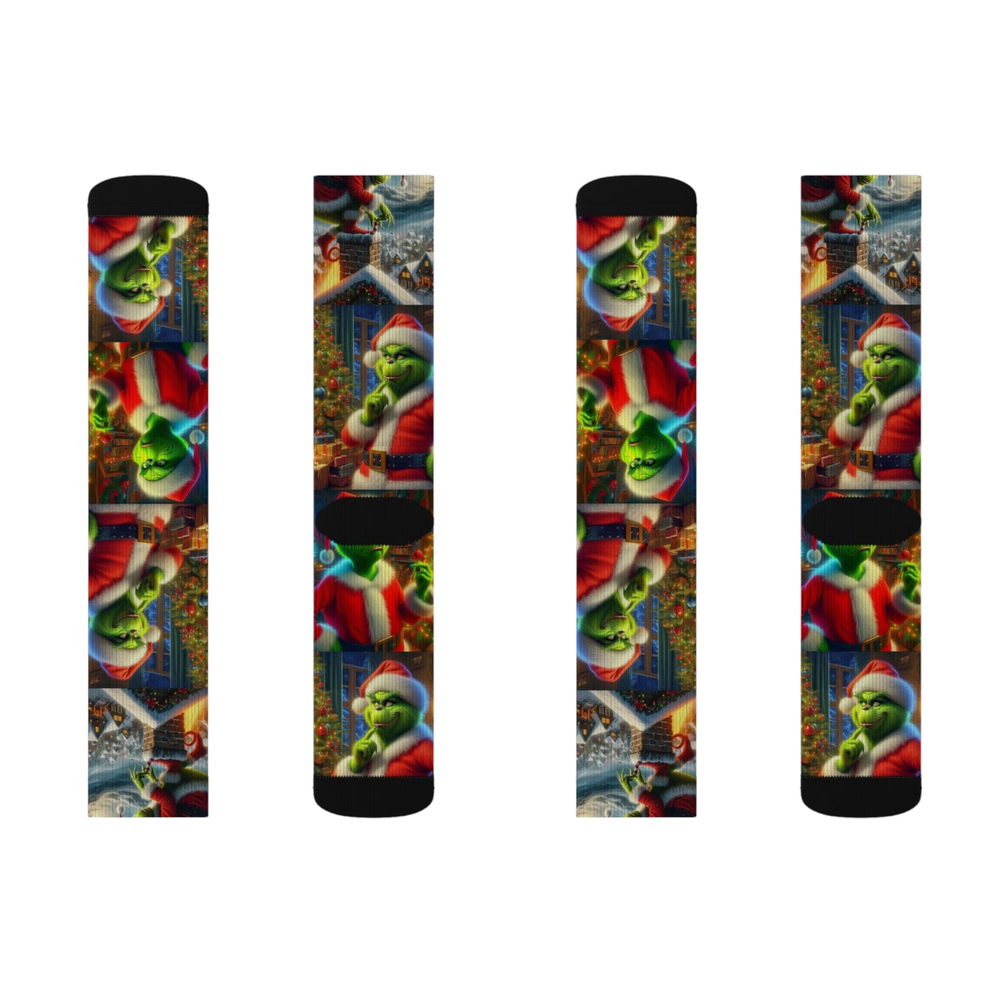 Grinch Christmas Sublimation Socks - Funny Holiday Crew Socks - Santa Grinch Gift - Vibrant Print Xmas Stocking Stuffer, Sublimated Socks,