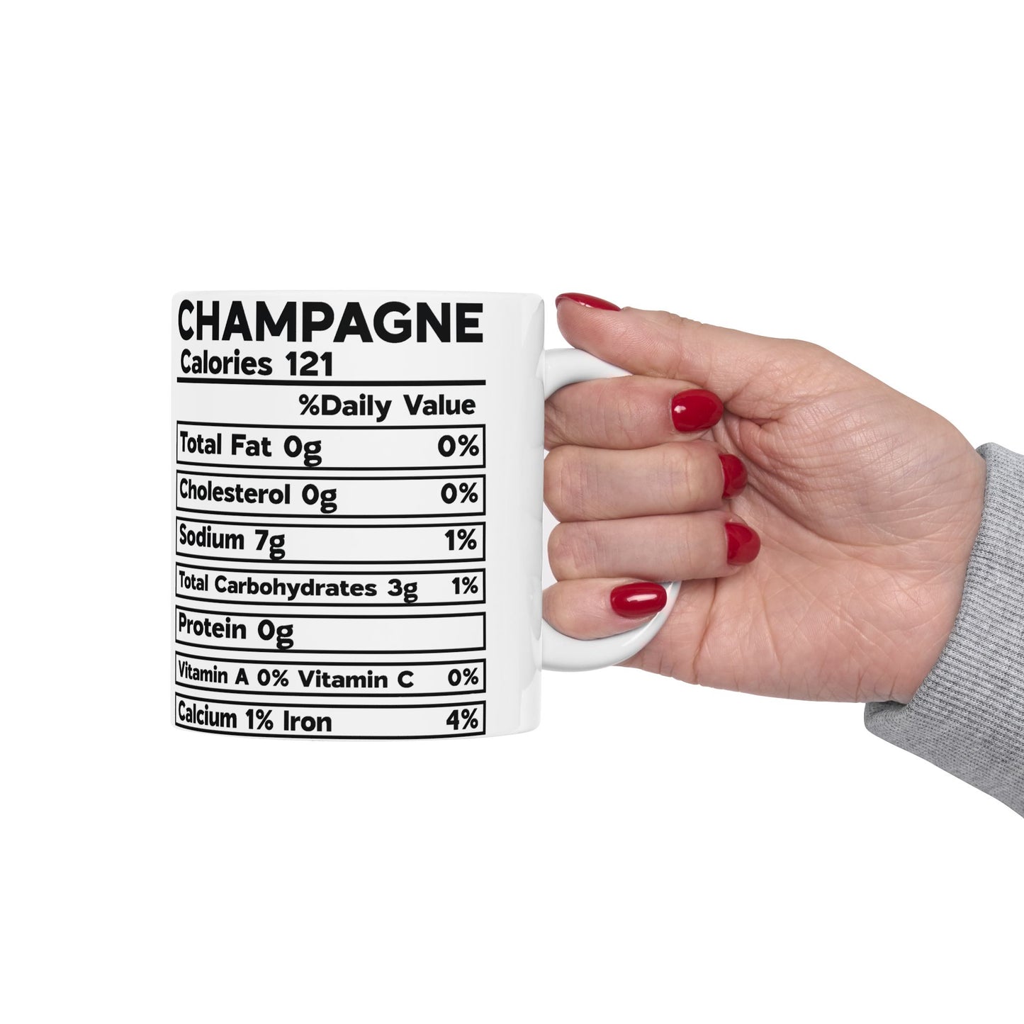 Champagne Ceramic Mug, Champagne Nutrional Facts Coffee Cup, Christmas Gift, Ceramic Mug, 11oz, 15oz