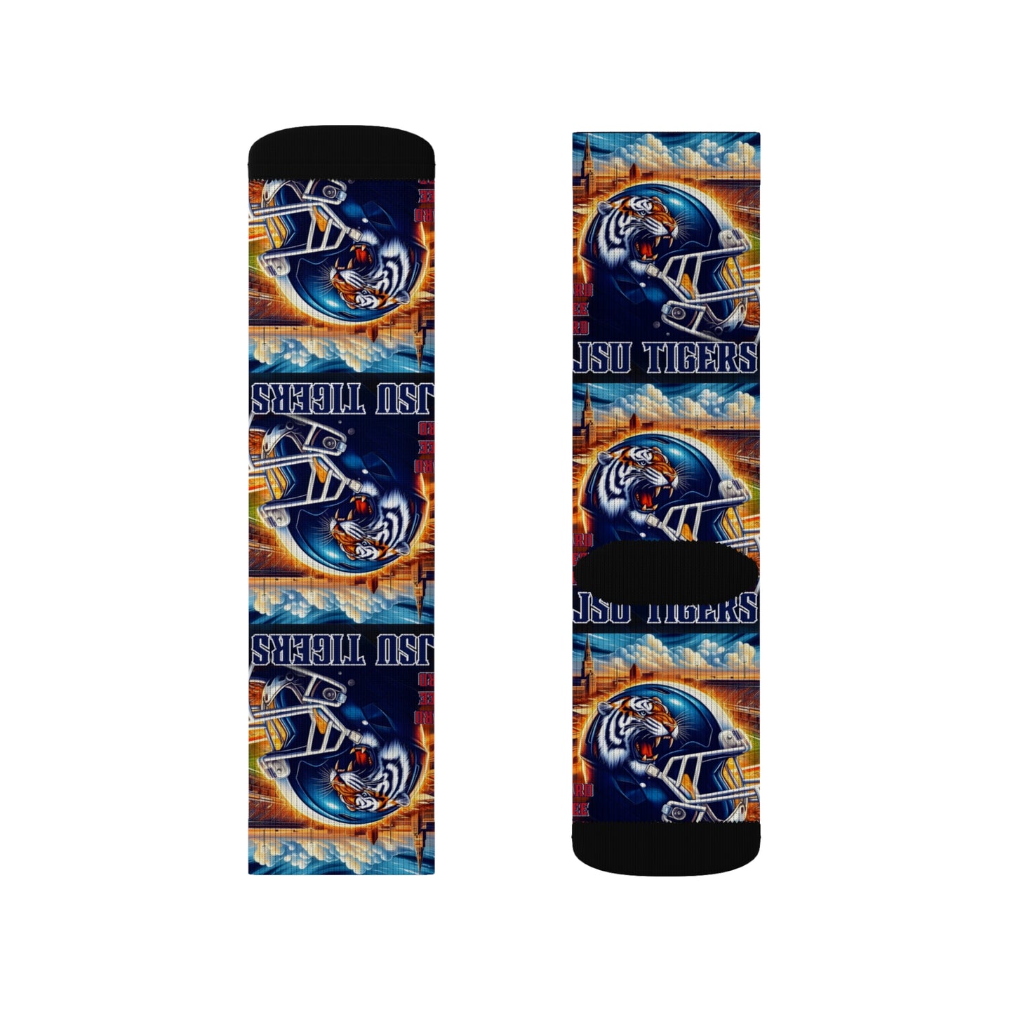 Sublimation Sock Design JSU Tigers Socks, Jackson State University Fan Gear, JSU Tiger Mascot Crew Socks, HBCU Pride Gift for Him or Her