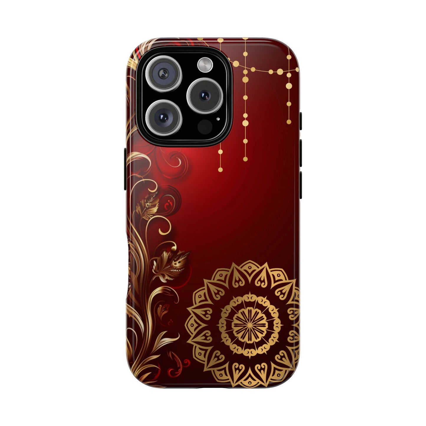 Filigree Red and Gold Tough Phone Case, Protective Cover for iPhone, Stylish Accessories for Women and Men, Durable Phone Case, Gift for Her