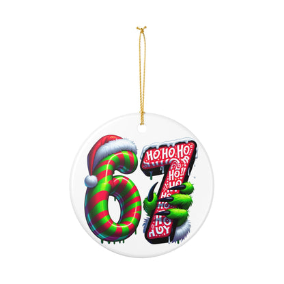 Christmas 67 Number Ornament | Ceramic Holiday Number 67 Decoration