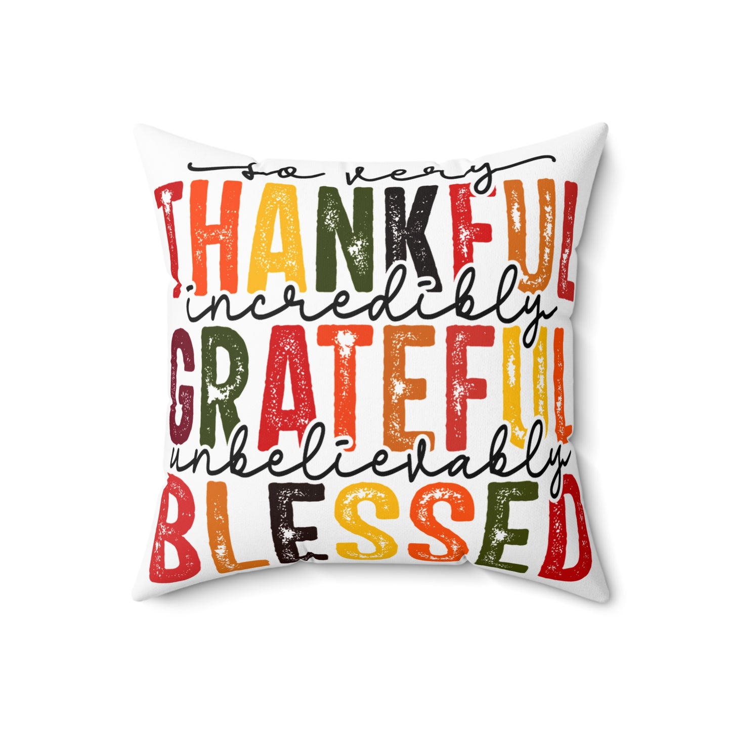 Thankful Grateful Blessed Pillow, Fall Decor, Thanksgiving Throw Pillow, Spun Poly Square Cushion, Home Accent, Double-sided Pillow