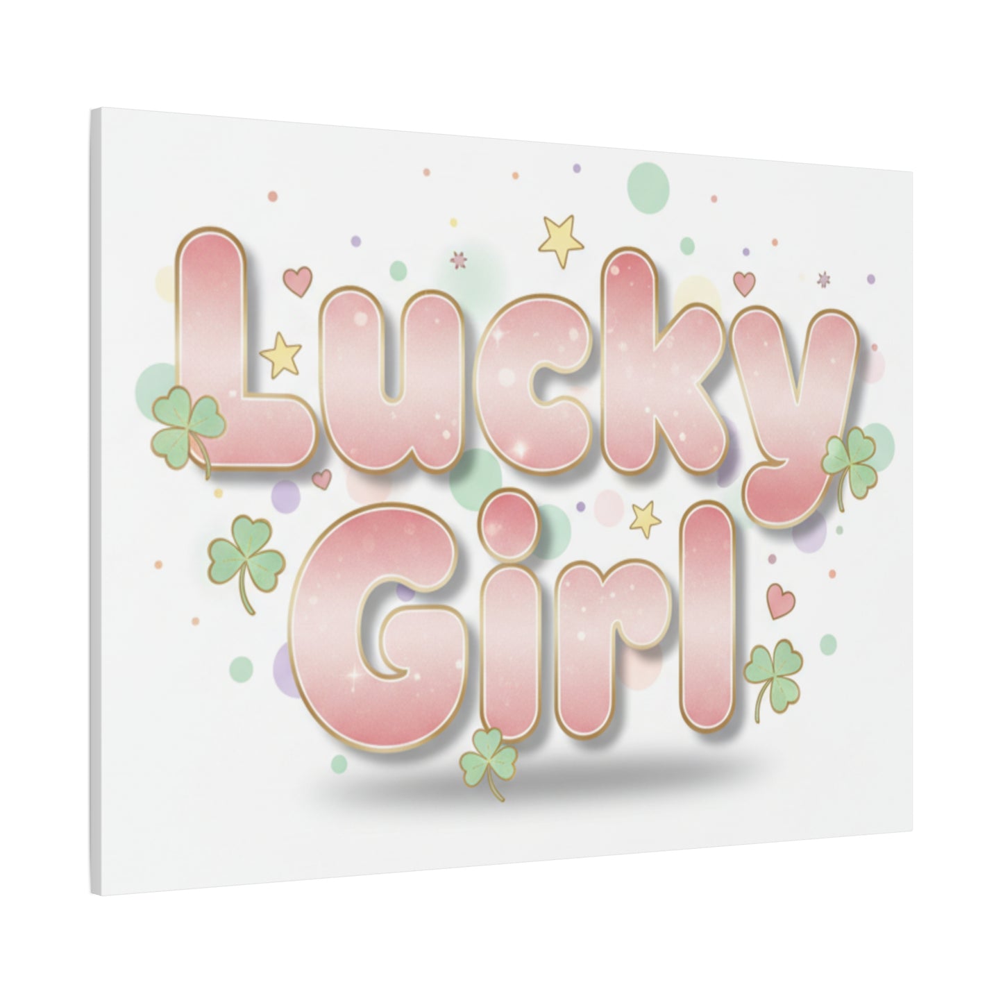 Lucky Girl mantra Canvas, Manifest Luck wall art | 2026 lucky charms, pastel metallic accents