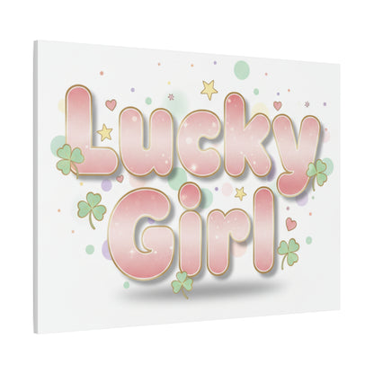 Lucky Girl mantra Canvas, Manifest Luck wall art | 2026 lucky charms, pastel metallic accents