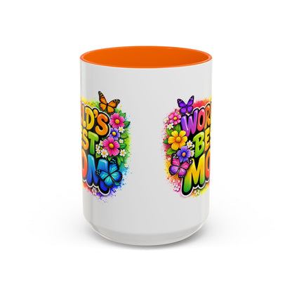 World's Best Mom mug | Accent Coffee Mug 11oz 15oz, colorful floral butterfly design