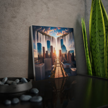 Wall Art, Canvas Print, Waterfall Art, Home Decor, Texas Artwork, Downtown Houston Skyline Canvas, Waterfall in the Houston Skyline, Downtown Houston Waterfall Canvas 8x8