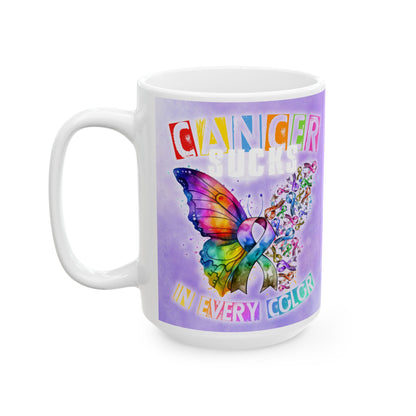 Cancer Mug, Cancer Coffee Cup, Cancer Ceramic Mug, Sucks in Every Color Butterfly Ceramic Mug, 11oz, 15oz
