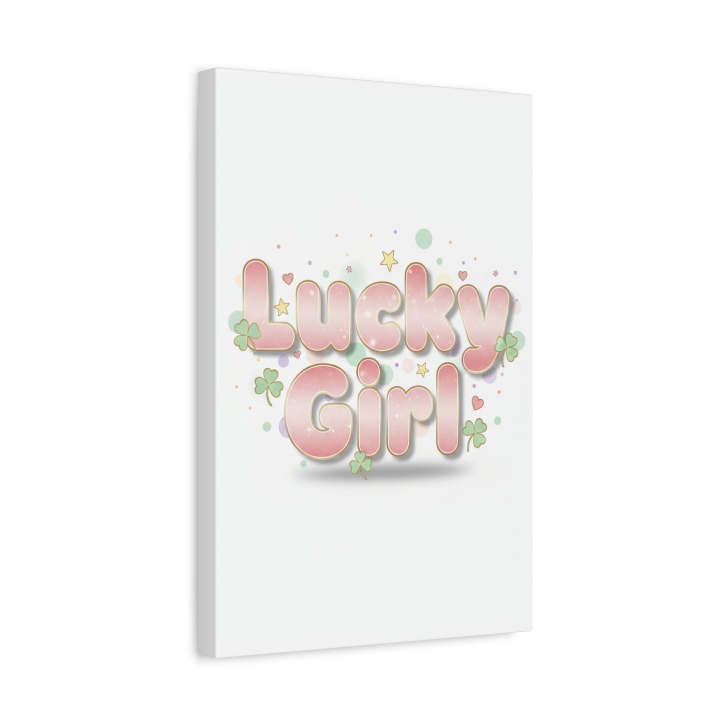 Lucky Girl mantra Canvas, Manifest Luck wall art | 2026 lucky charms, pastel metallic accents