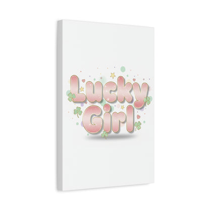 Lucky Girl mantra Canvas, Manifest Luck wall art | 2026 lucky charms, pastel metallic accents