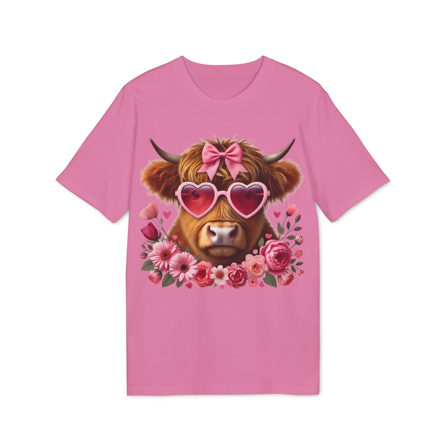 Valentine's Day Pink Cow Unisex T-shirt, Love Heart Animal Tee, Valentine Gift Apparel, Cute Cow Shirt, Valentine's Day Gift