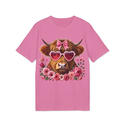Valentine's Day Pink Cow Unisex T-shirt, Love Heart Animal Tee, Valentine Gift Apparel, Cute Cow Shirt, Valentine's Day Gift