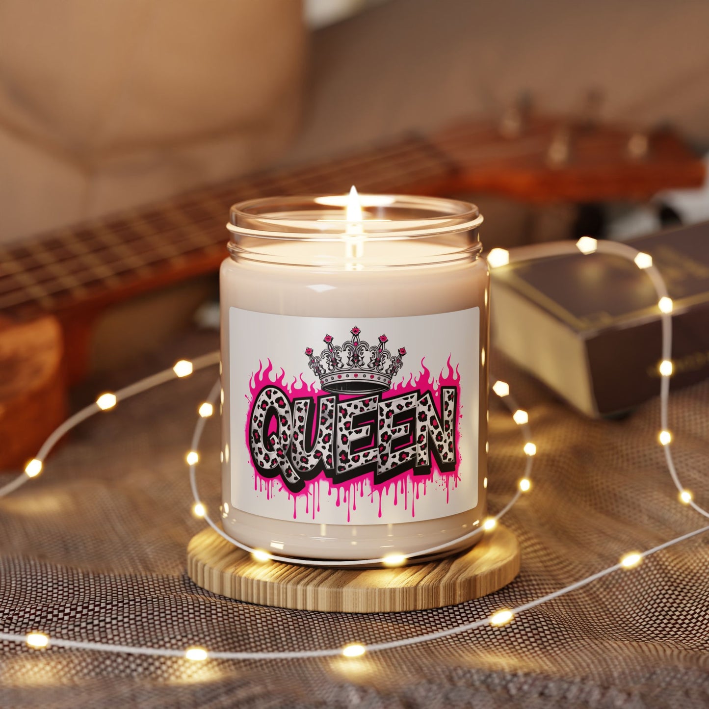 Queen Graphic Soy Candle — 9oz Scented Jar Candle with Leopard Crown Design