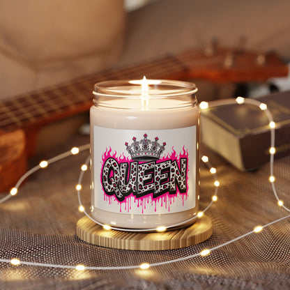 Queen Graphic Soy Candle — 9oz Scented Jar Candle with Leopard Crown Design