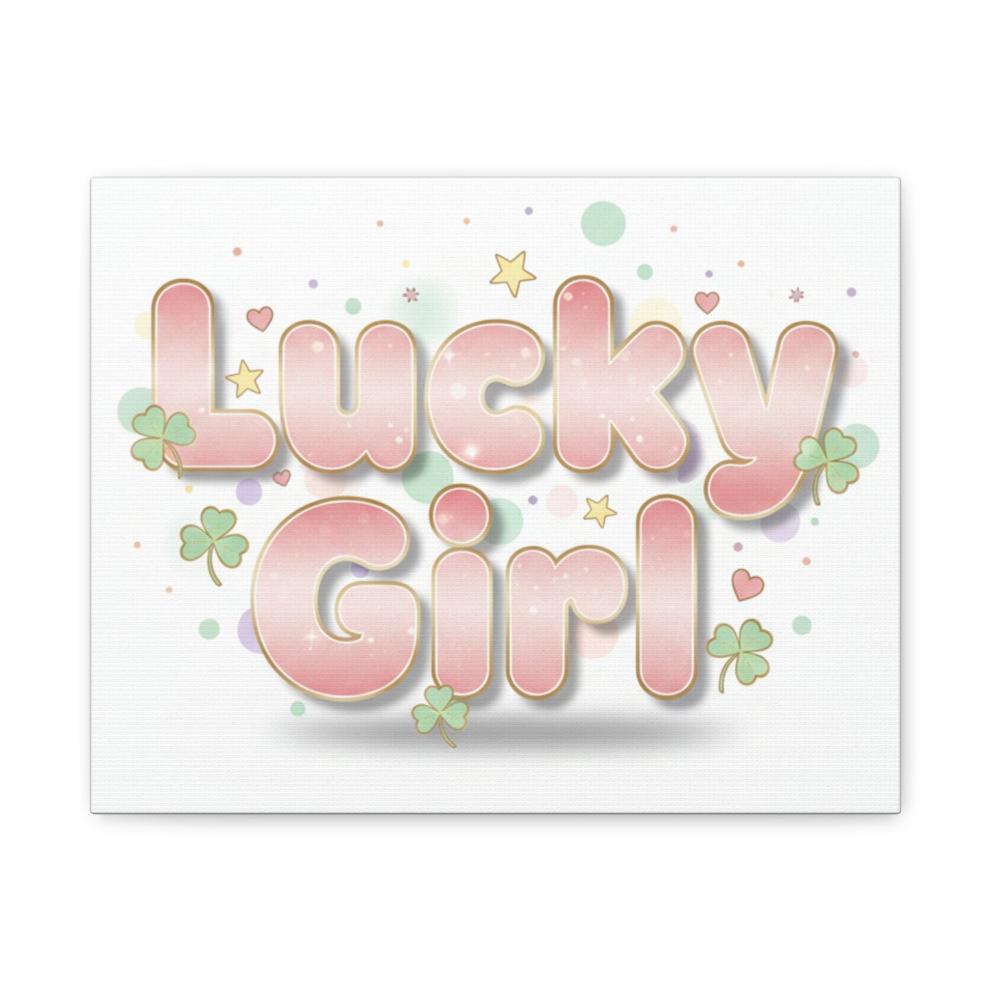 Lucky Girl mantra Canvas, Manifest Luck wall art | 2026 lucky charms, pastel metallic accents