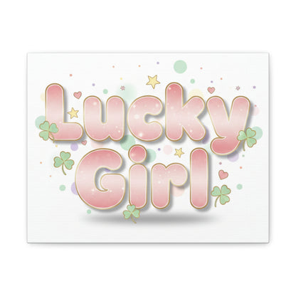 Lucky Girl mantra Canvas, Manifest Luck wall art | 2026 lucky charms, pastel metallic accents