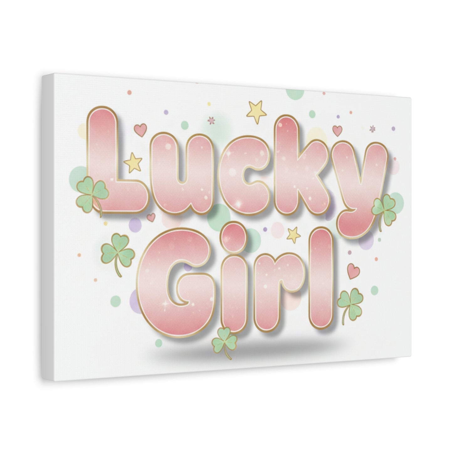 Lucky Girl mantra Canvas, Manifest Luck wall art | 2026 lucky charms, pastel metallic accents