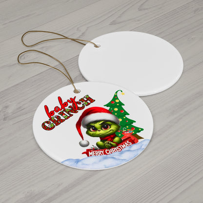 Grinch Ornament, Baby Grinch Ornament, Round Christmas Ornament, Christmas Ornaments, Ceramic
