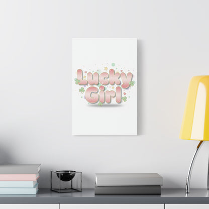 Lucky Girl mantra Canvas, Manifest Luck wall art | 2026 lucky charms, pastel metallic accents