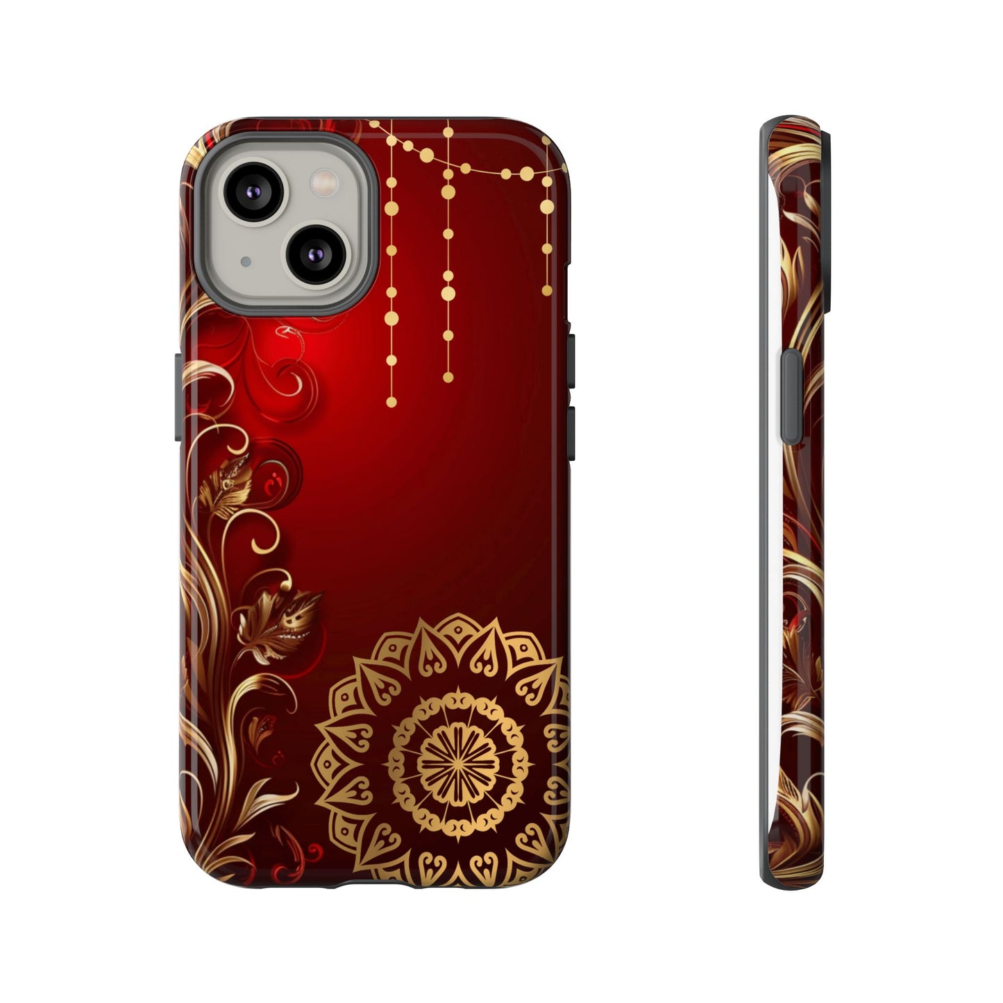Filigree Red and Gold Tough Phone Case, Protective Cover for iPhone, Stylish Accessories for Women and Men, Durable Phone Case, Gift for Her