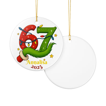 Personalized Grinch Ceramic Ornament Christmas, Viral 67 Ornament 2025, Funny Christmas Decor | Personalized Name | Trending Holiday Gift