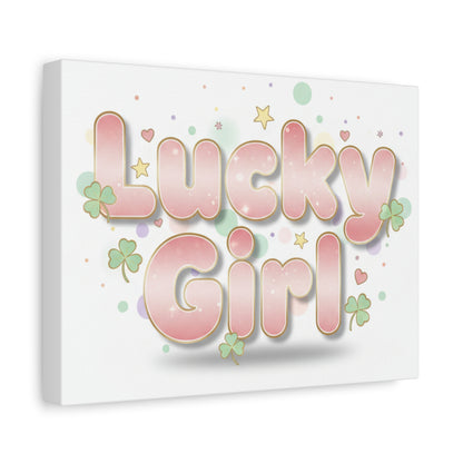 Lucky Girl mantra Canvas, Manifest Luck wall art | 2026 lucky charms, pastel metallic accents
