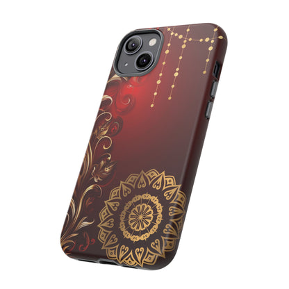 Filigree Red and Gold Tough Phone Case, Protective Cover for iPhone, Stylish Accessories for Women and Men, Durable Phone Case, Gift for Her