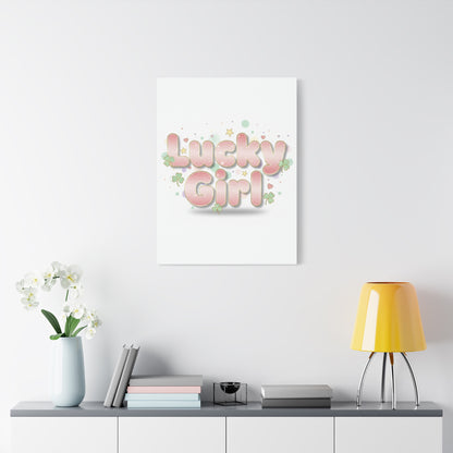 Lucky Girl mantra Canvas, Manifest Luck wall art | 2026 lucky charms, pastel metallic accents