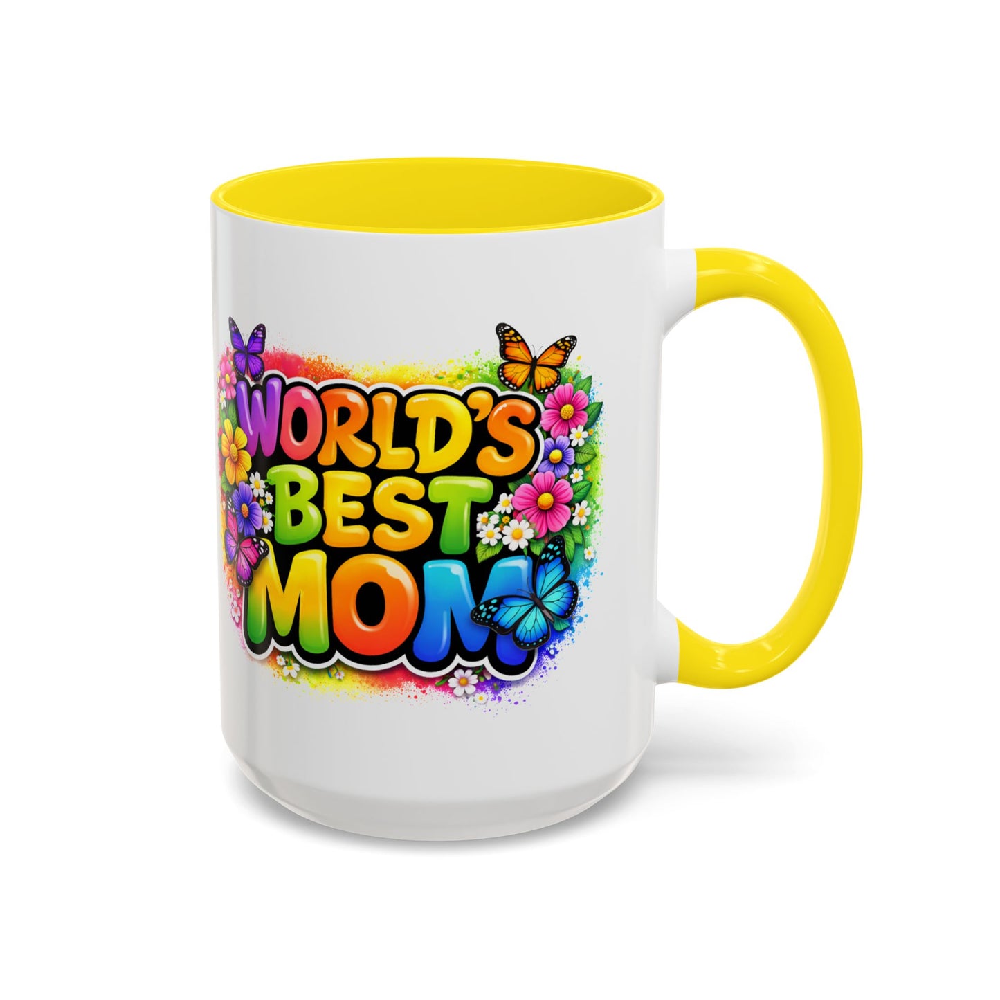 World's Best Mom mug | Accent Coffee Mug 11oz 15oz, colorful floral butterfly design