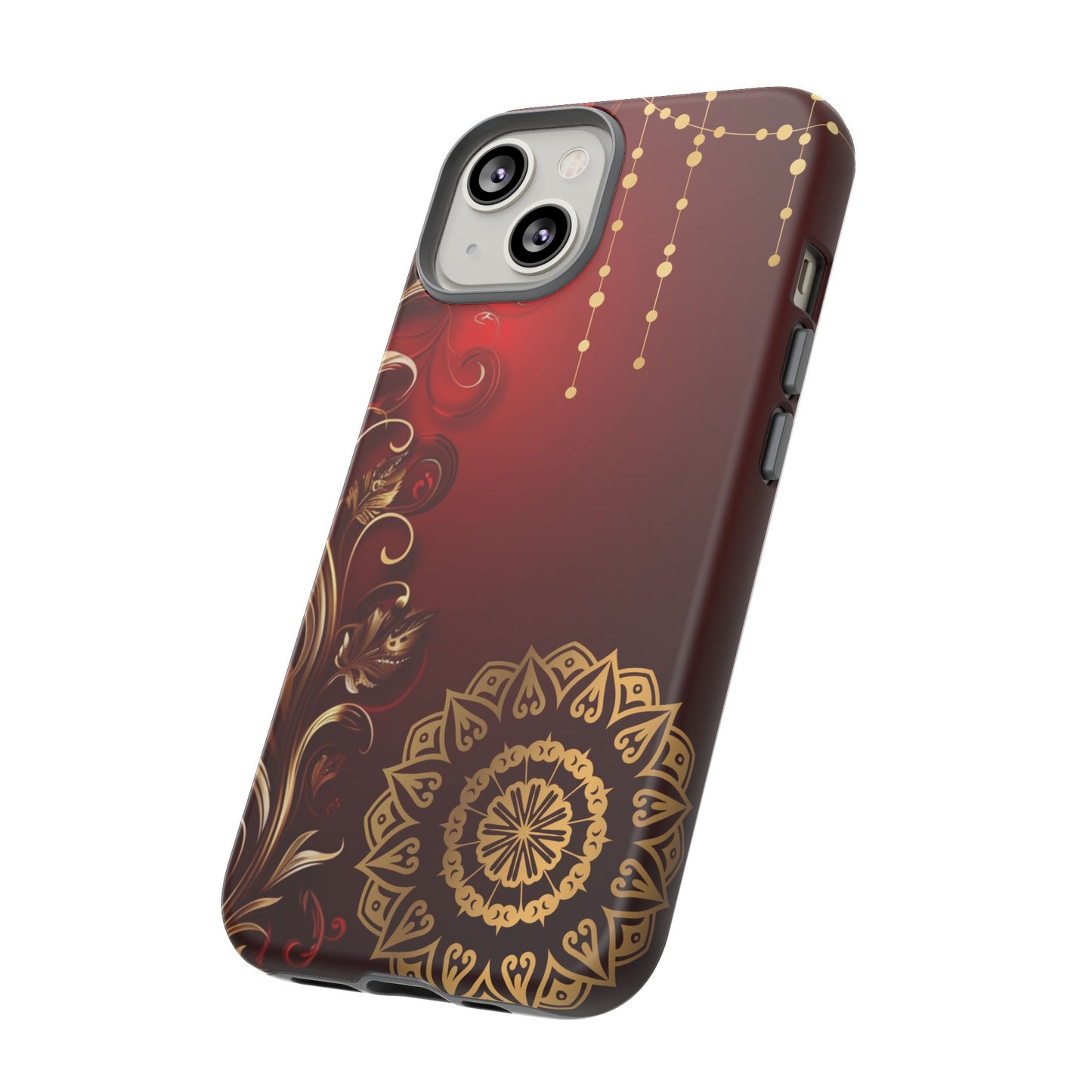 Filigree Red and Gold Tough Phone Case, Protective Cover for iPhone, Stylish Accessories for Women and Men, Durable Phone Case, Gift for Her