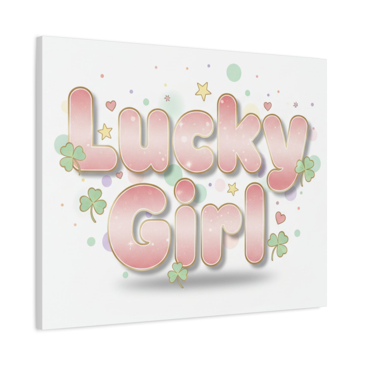 Lucky Girl mantra Canvas, Manifest Luck wall art | 2026 lucky charms, pastel metallic accents