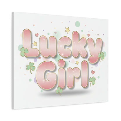 Lucky Girl mantra Canvas, Manifest Luck wall art | 2026 lucky charms, pastel metallic accents