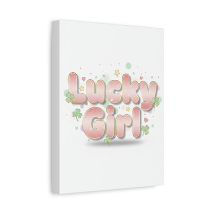 Lucky Girl mantra Canvas, Manifest Luck wall art | 2026 lucky charms, pastel metallic accents