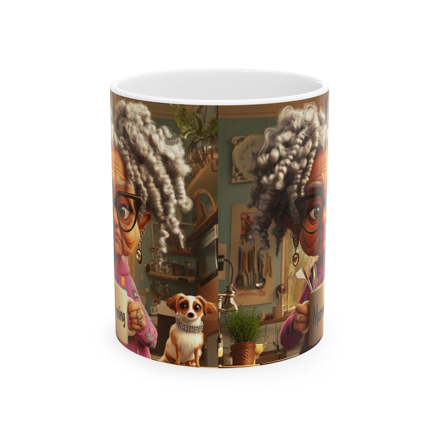 Ceramic Mug - Whimsical Dog Design, Cute Coffee Cup for Dog Lovers, Cozy Artistic Gift, Funny Grandma Mug, Playful Mug