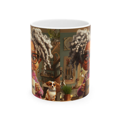 Ceramic Mug - Whimsical Dog Design, Cute Coffee Cup for Dog Lovers, Cozy Artistic Gift, Funny Grandma Mug, Playful Mug