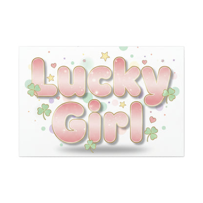 Lucky Girl mantra Canvas, Manifest Luck wall art | 2026 lucky charms, pastel metallic accents