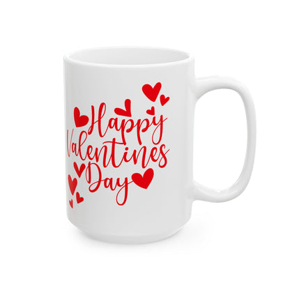 Valentine's Day Ceramic Mug, Red and White Valentine's Mug, Happy Valentine's Day Coffee Cup, Love Heart Tea Mug, Valentine's Day Gift Mug,