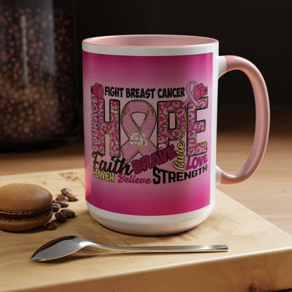 Pink Fight Breast Cancer Two Tone Coffee Mug (11, 15oz)
