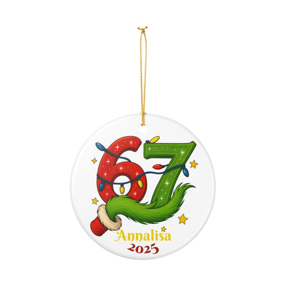 Personalized Grinch Ceramic Ornament Christmas, Viral 67 Ornament 2025, Funny Christmas Decor | Personalized Name | Trending Holiday Gift