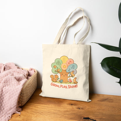 Whimsical Kids' Tote Bag, Eco-Friendly Cotton Canvas Shopping Bag, Gift for Teachers, Shoulder Bag, School Book Bag, Cute Animal, Reusable